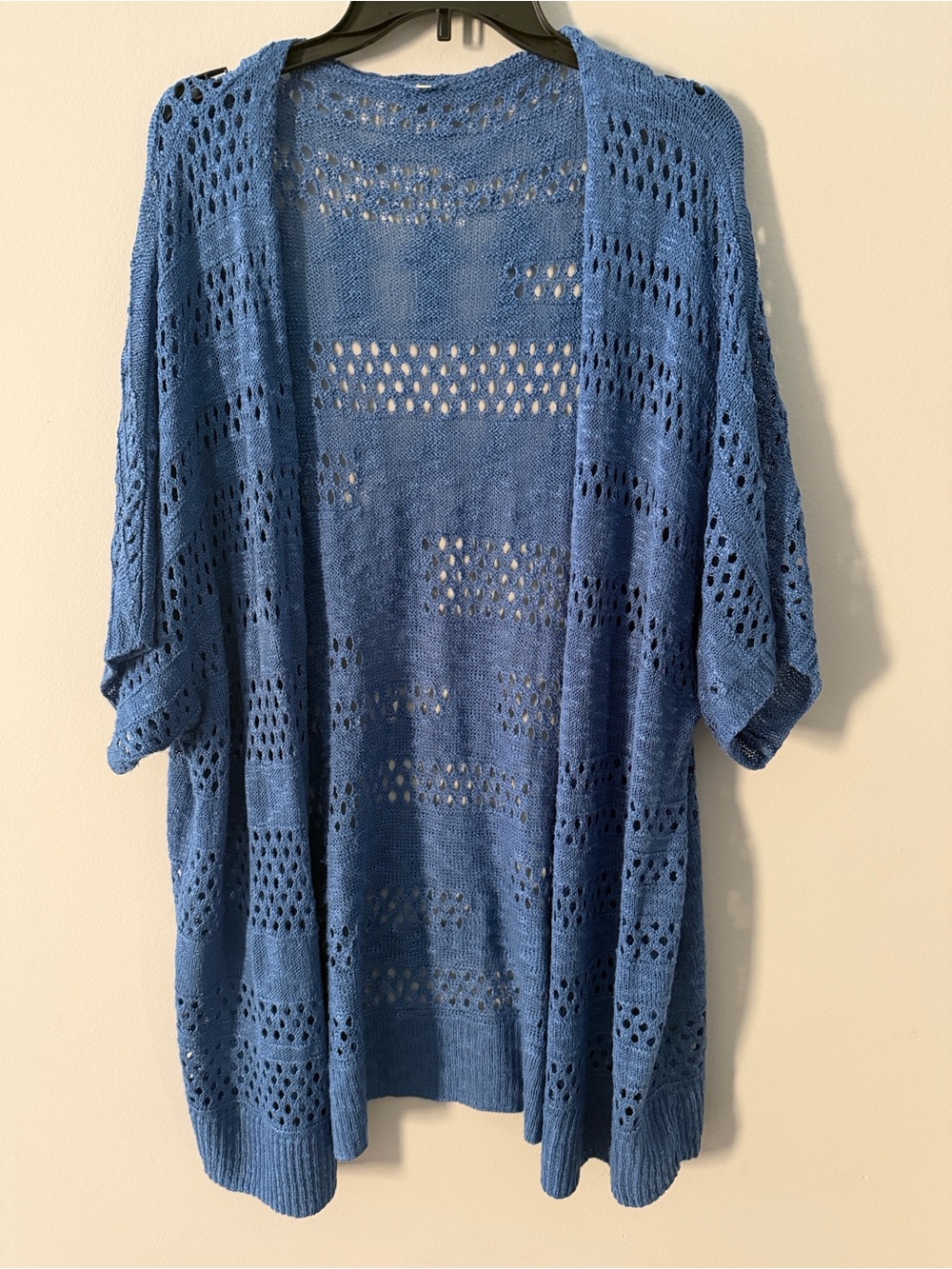 Blue Open-Knit Women's Sweater Cardigan